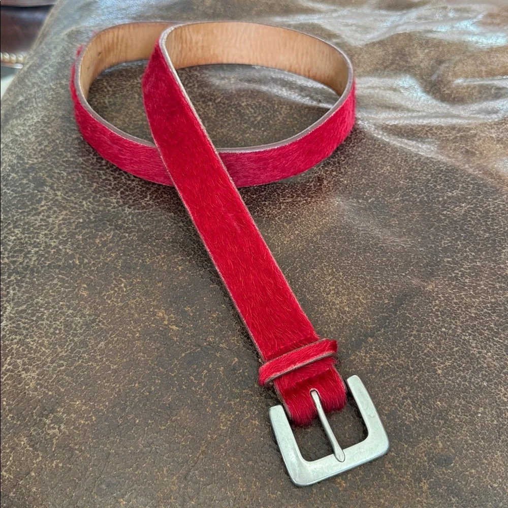 GAP Genuine Leather and fur red Belt silver buckle